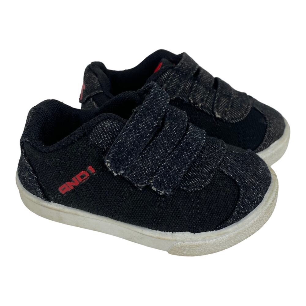 And1 Boys Size 3 Toddler Sneakers Easy On Black Red Canvas 28074709